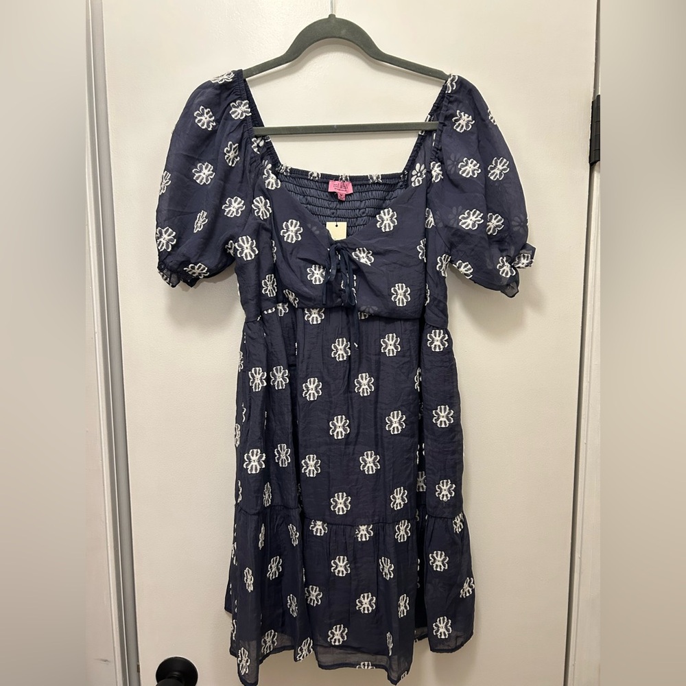 Francesca's Collections Navy Dress with White Floral Accents